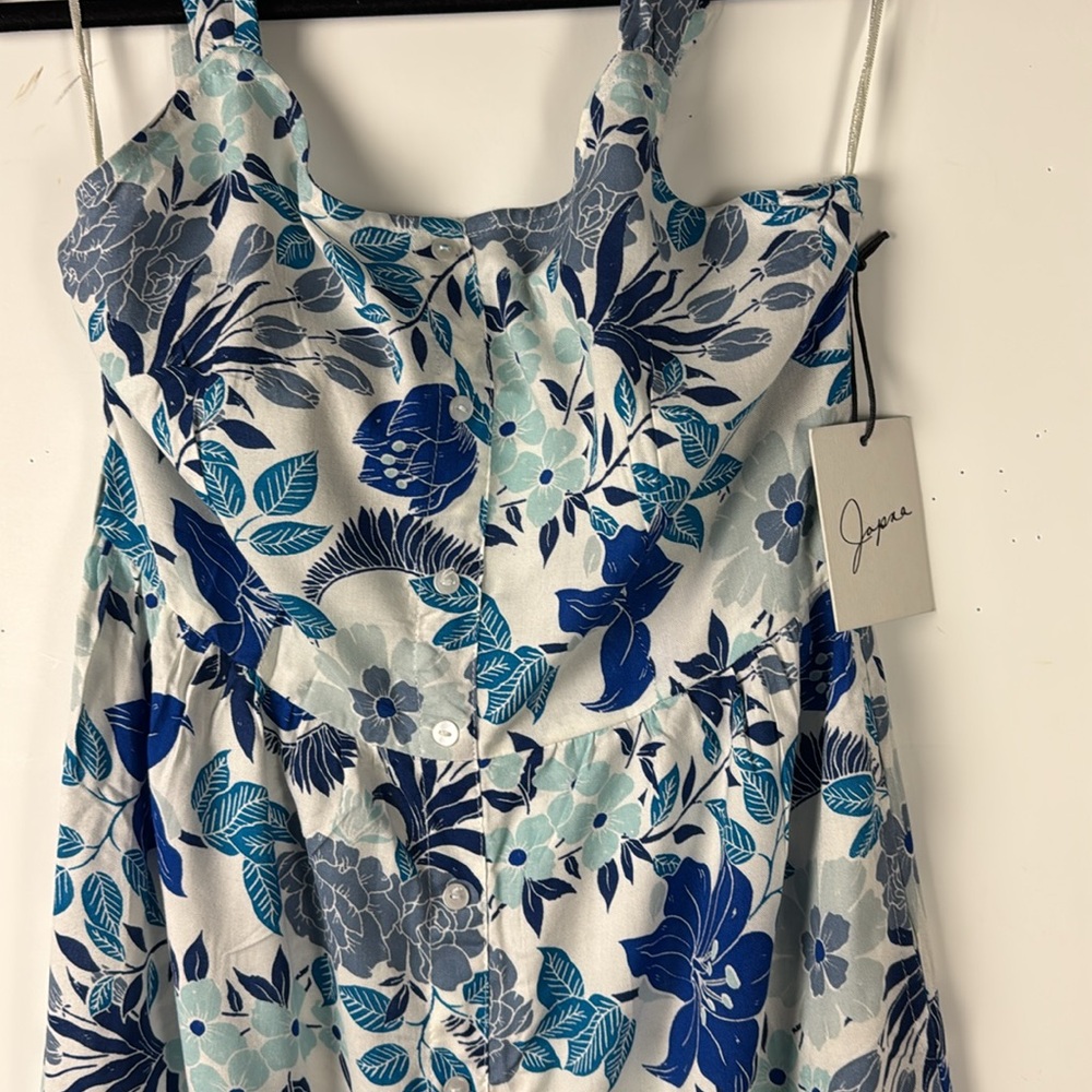 JAPNA SZ S NWT MAXI BUTTON UP  SLEEVELESS BLUE & WHITE FLORAL DRESS W/POCKETS - Picture 2 of 10